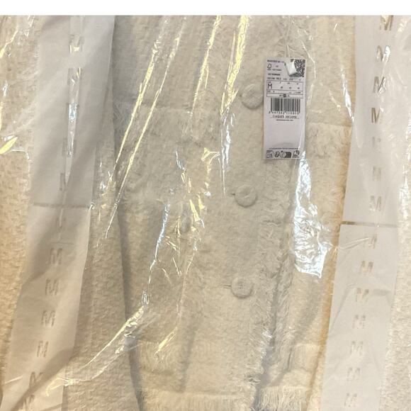 MANGO Pocket Cream Boucle' Fringe Tweed jacket Women's Blazer M (4) REF17087813 - Picture 10 of 16